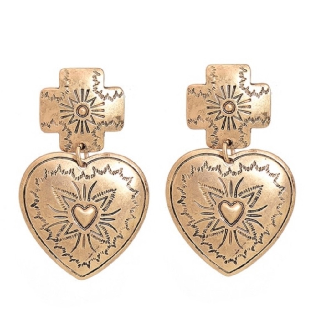 Aztec Heart & Cross Dangle Earrings - Picture 9 of 9